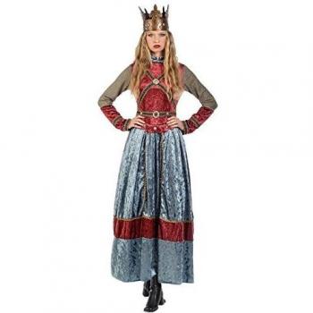 Elbenwald Vestido de la Reina Isabell Damenkostüm con la Corona Azul Rojo - S