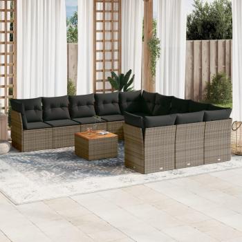 12-Piece Grey Poly Rattan Garden Sofa Set with Cushions