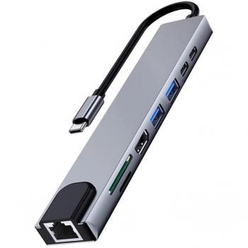 Ewent EW1146 Docking Station USB-C Multipuerto 8 en 1 con HDMI 4K, Potencia de Paso de 87W, 1x USB-C PD, 1x USB-C, 2x USB