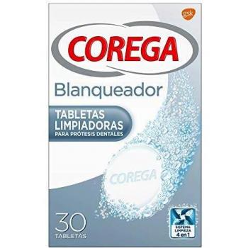 Corega, Blanqueador, Tabletas Limpiadoras para Prótesis Dentales, Elimina las Manchas, 30 Tabletas
