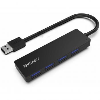USB Hub, BYEASY 4-Port USB 3.0 Hub Ultra Slim Portable USB Splitter for iMac Pro, MacBook Air, Mac Mini/Pro, Surface Pro, Notebook PC, Laptop, USB Flash Drives, and Mobile HDD