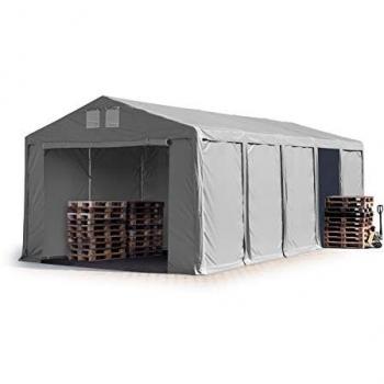 Carpa almacén TOOLPORT 5x10 m - altura lateral de 3,0 m, PVC 850 N, gris, impermeable, con puerta con cremallera