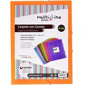 Grafoplas 04801852zpack de 6 carpetas con gomas multiline tamano folio color naranja