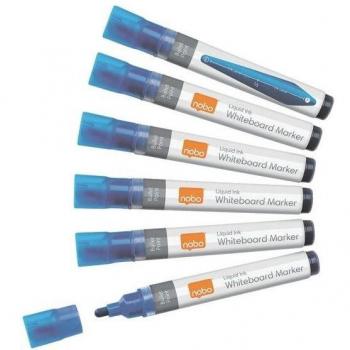 Nobo Caja de 10 Rotuladores para Pizarra Blanca - Punta Redonda 3mm - Tinta Liquida - Color Azul