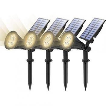 (4 Unidades ) T-SUN Foco Solar, Impermeable Luces Solares Exterior, Luz de Jardín, 2 Modos de Iluminación Opcionales, ángulo de 180° Ajustable, Luz de Proyecto Solar para Entrada, Camino.( 4000K )