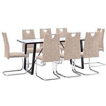 vidaXL Juego Comedor 9 Piezas de Cuero Sintético Mobiliario Decoración Interior Casa Hogar Robusto Duradero Resistente Funcional Práctico Útil Crema