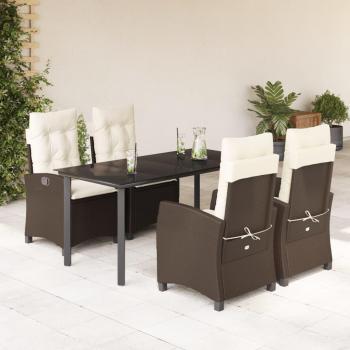 5-Piece Brown Poly Rattan Garden Dining Set with Cushions