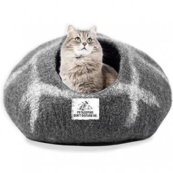 Cama cueva para gatos Meow House Fieltro Conejito Escondido Cobertizo Natural Eco Lana Orgánica Gatito Capullo Pod Nido por Himalayan Bazaar