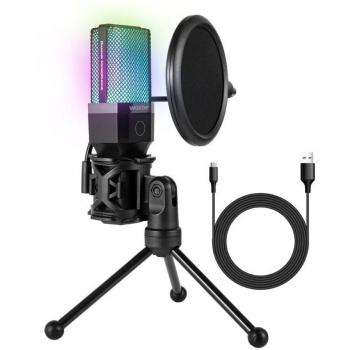 Micrófono Woxter Mic Studio 65 RGB USB 2.0 para Streaming en Color Negro