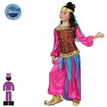 Disfraz de Princesa Árabe Infantil Fucsia para Niña - Incluye Camisa, Pantalón y Tocado - 5 a 6 Años
