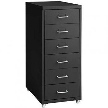 Cajonera con ruedas Tectake 41 x 28 x 69 cm, acero negro, cajones con mucho espacio de almacenamiento, fácil movilidad gracias a sus 4 ruedas, ranuras para facilitar el etiquetado