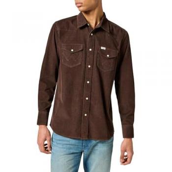 Camisa Wrangler de Manga Larga Western para Hombre en Color Marrón, Modelo Classic, Talla XL