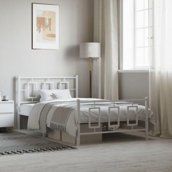 Cama Estructura Metal Blanco con Cabecero y Pediera 107x203 cm