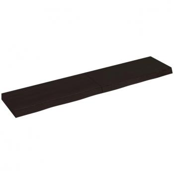 Estantería de pared de madera de roble macizo tratado en color marrón oscuro y gris oscuro, dimensiones 140 x 30 x (2-6) cm