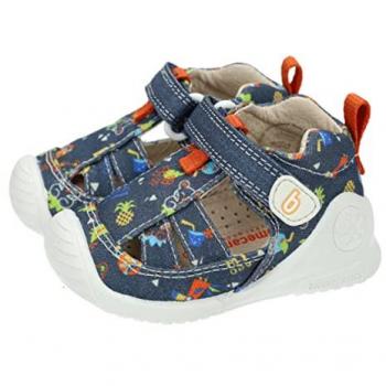 Sandalia Biomecanics 232189 - Bebes Chica - Color Crudo Pique, Primeros pasos, Lona estampado azul marino