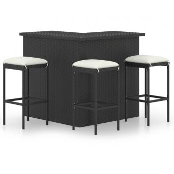 4-Piece Black Poly Rattan Garden Bar Set with Cushions