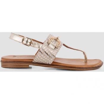 Sandalias planas de mujer de piel con diseño de dedo doradas ZAMBRA 81487