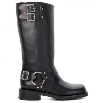 Dune London Women's Totoe Buckle Detail Flat Heel Leather Knee High Boots - Black Size 3