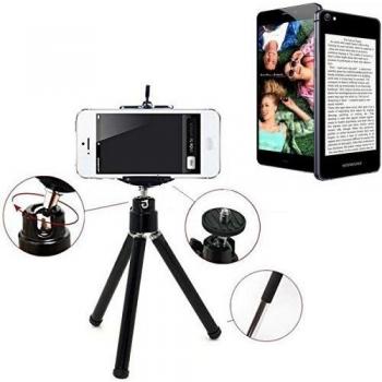 Smartphone trípode / soporte móvil / trípode como para Siswoo R9 Darkmoon. Trípode de aluminio / trípode con soporte para el teléfono móvil, universal para todos los teléfonos inteligentes y las cámaras comunes. De color negro. Aferrarse trípode
