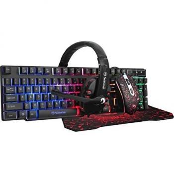 Scorpion - Pack Gaming 4 en 1, Teclado Qwerty Español Membrana + Ratón Gaming LED + Auricular Gaming + Alfombrilla Gaming, Eficaz para Juegos, Color Negro