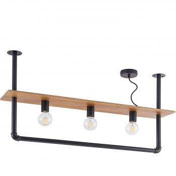 Plafón de techo Lindby Kirista, 3 luces, negro y madera, 100 cm, estilo vintage, hecho de metal, tipo E27 para salón y comedor