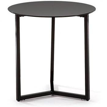 Kave Home - Mesa Auxiliar Raeam Negra Redonda Ø 50 cm de Cristal Templado y Patas de Acero en Negro