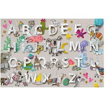 Laroom 14291 Alfombra Vinílica Infantil Diseño Abecedari, Vinilo Antiliscante,Gris, 133x200 cm