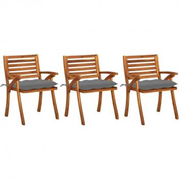 Garden Dining Chairs with Cushions Set of 3 Solid Acacia Wood