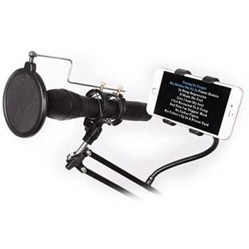 Soporte de Mesa para Micrófono con Soporte para Smartphone - Ajustable y Rotatable 360° (Alcance hasta 70 cm)