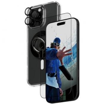 PanzerGlass Protección 4-en-1 para iPhone 16 Pro Max - Vidrio templado, funda rígida con MagSafe, protector de lente y soporte magnético