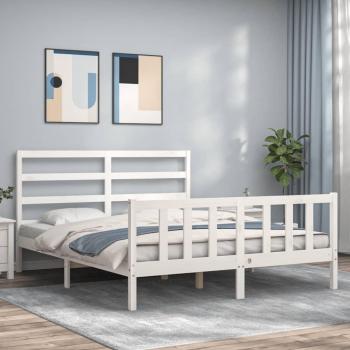 Estructura de cama con cabecero madera maciza blanco 160x200 cm vidaXL