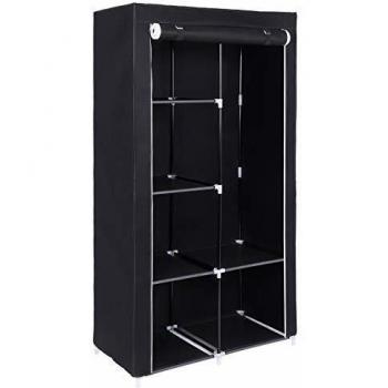 SONGMICS Armario de Tela, Organizador de Almacenamiento de Ropa con 2 Rieles Colgantes, 6 Estantes, Diseño Personalizable, 88 x 45 x 168 cm, para Dormitorio, Departamento, Negro RYG84H