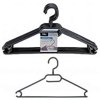 Set de 10 perchas de plástico con cabeza giratoria, multifuncionales y resistentes, color negro