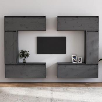 Mueble de TV 6 piezas madera maciza de pino gris vidaXL