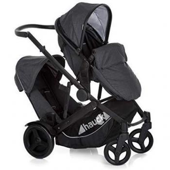 Hauck Duett 3 carro hasta 36 kg, gemelar con capazo para recien nacido, convertible y asiento giratorio, segundo asiento extraíble, manillar ajustable en altura, con cubierta de lluvia, gris