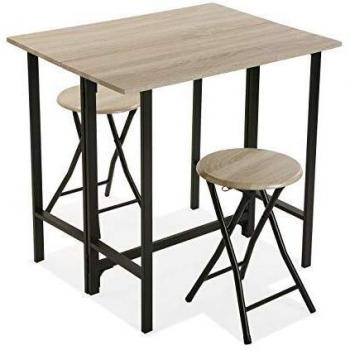 Versa 20880043 Set de Mesa y Dos sillas para Cocina o Comedor en Madera y Metal en Color Marrón y Negro, 75,5 x 60 x 80 cm