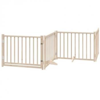 vidaXL Dog Gate with Door Foldable 4 Panels 320 cm Solid Wood Fir