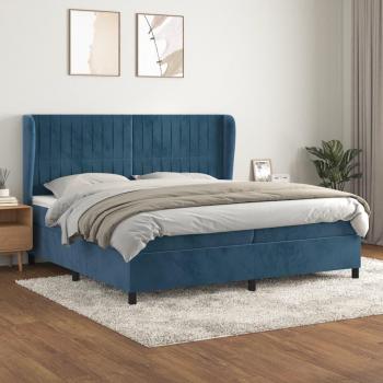 Cama box spring suave con colchón terciopelo azul oscuro 200x200 cm