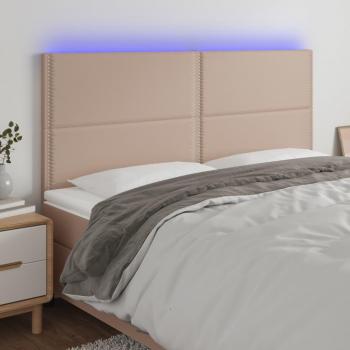 Cabecero LED Cappuccino 200x5x111/128 cm en cuero sintético con luces LED y color marrón