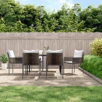 7 Piece Outdoor Dining Set with Cushions in Poly Rattan and Steel