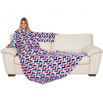 Manta con Mangas y Bolsillo Frontal, Suave y Cómoda, Idea Regalo, batamanta, TV Blanket - 140 x 210 cm, Tiras Multicolor
