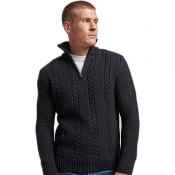 Superdry Vintage Jacob Men's Tunisian Collar Cable Knit Sweater, Eclipse Navy, XL