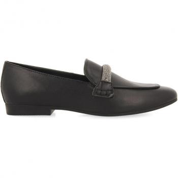 Mocasines de Piel Negros con Detalle de Tira Decorada con Strass para Mujer - Gioseppo