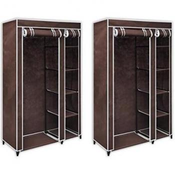 vidaXL 2X Armarios Portátiles de Tela Marrón Mueble Ropero Plegable Almacenaje