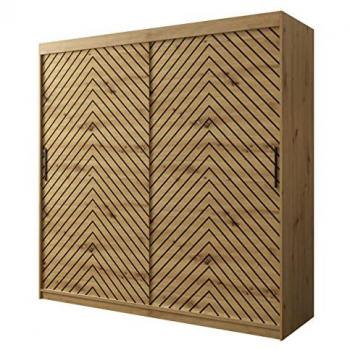 Armario Corredero Hartford 314, Negro y Roble Artisan, 200x200x62cm, 7 Estantes