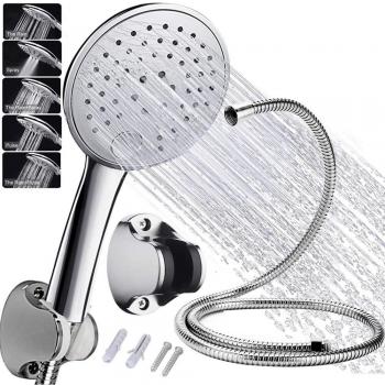 DAMIGRAM Alcachofa de ducha, Alta Presion 5 Modos Ahorro de Agua Cabezal de Ducha de Masaje Universal con el Tubo Flexible 1.5M de Acero Inoxidable, Extraíble de Cromo Ducha