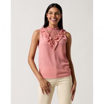 Naf Naf - Top de mujer sin mangas con plumeti en escote y cuello redondo