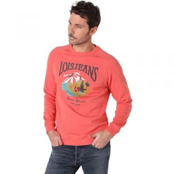 Sudadera Lois Jeans para hombre 3XL, Manga Rangla, Cuello Caja, Graphica Illustración, Color Burdeos, Algodón