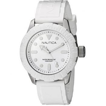 Nautica Men's Nsr 100 Watch A09603G with White Dial and White Silicone Strap