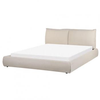 Cama King Size Tapizada en Tela Beige con Cabecera y Piecera Acolchados, Base de Listones 160 x 200 cm Vinay